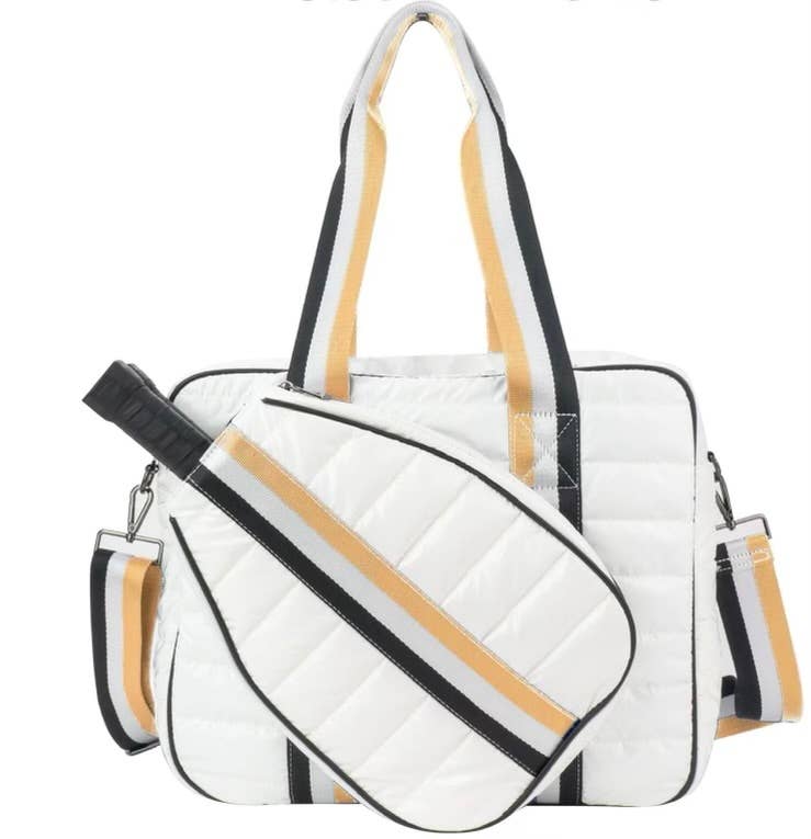 Puffer Pickle Ball Tote White w/ Gold Stripe