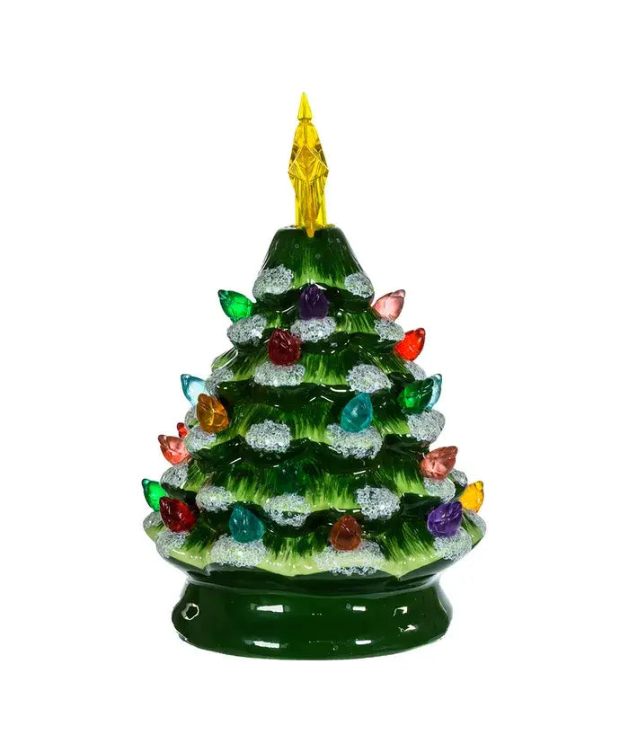 5.5"B/O GREEN LED TREE W/WHITE GLITTER ORNAMENT