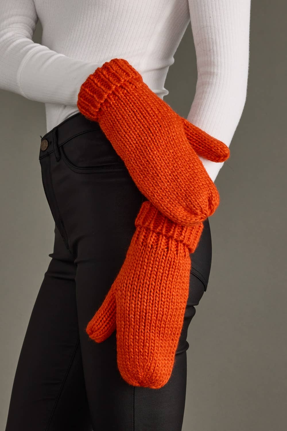 Orange Cuffed Knit Mittens