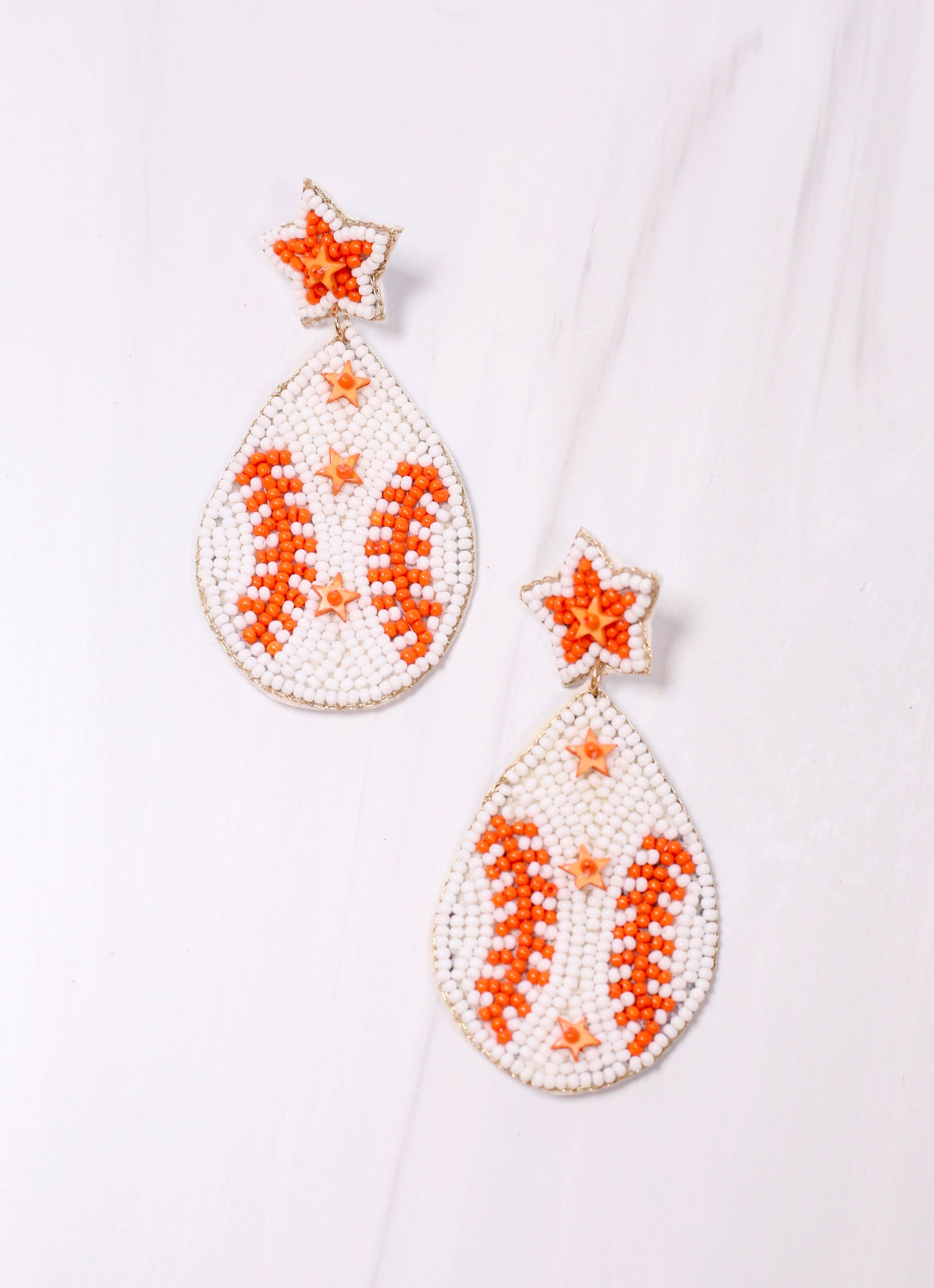 First Pitch Baseball Earring WHITE ORANGE