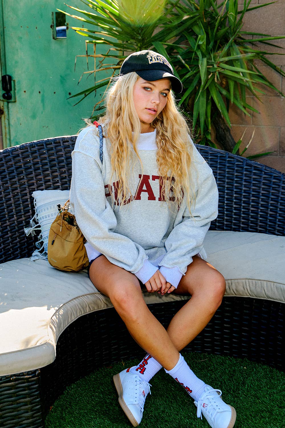 'PILATES & YOGA' Print Reversible Mockneck Sweatshirt