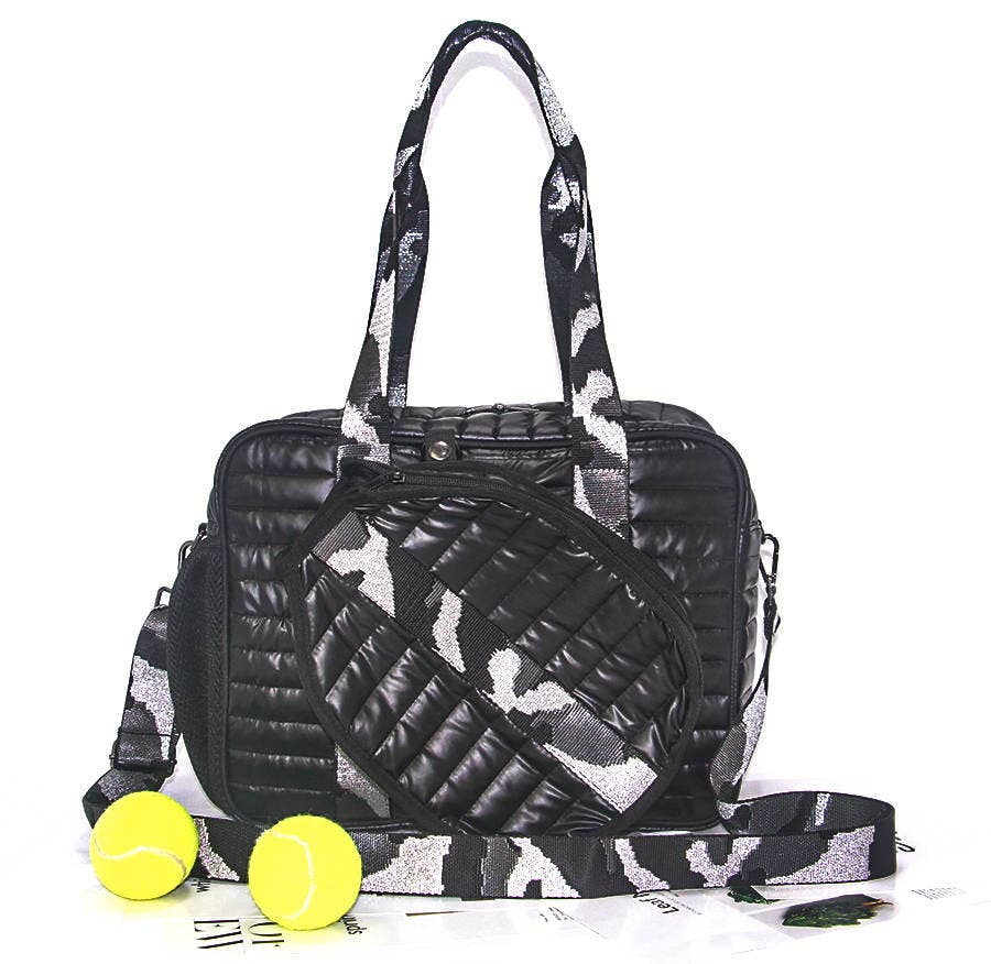Puffer Pickle Ball tote Black w/camo stripe small