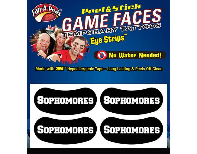 Sophmores Spirit Game Faces® Temporary Tattoos Eyestrips