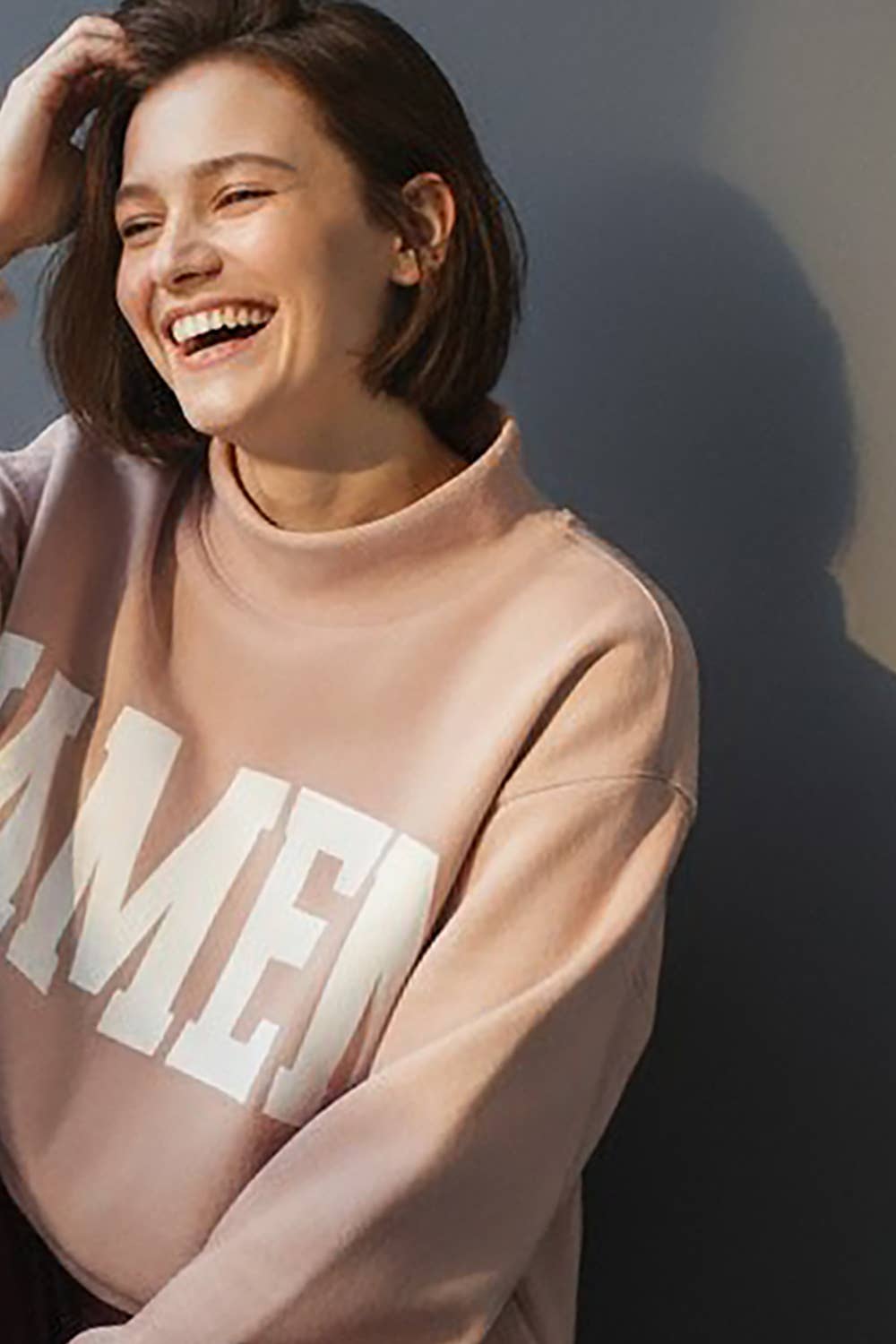 'WWJD & AMEN' Reversible Mock Neck Sweatshirt: PINK/WHITE