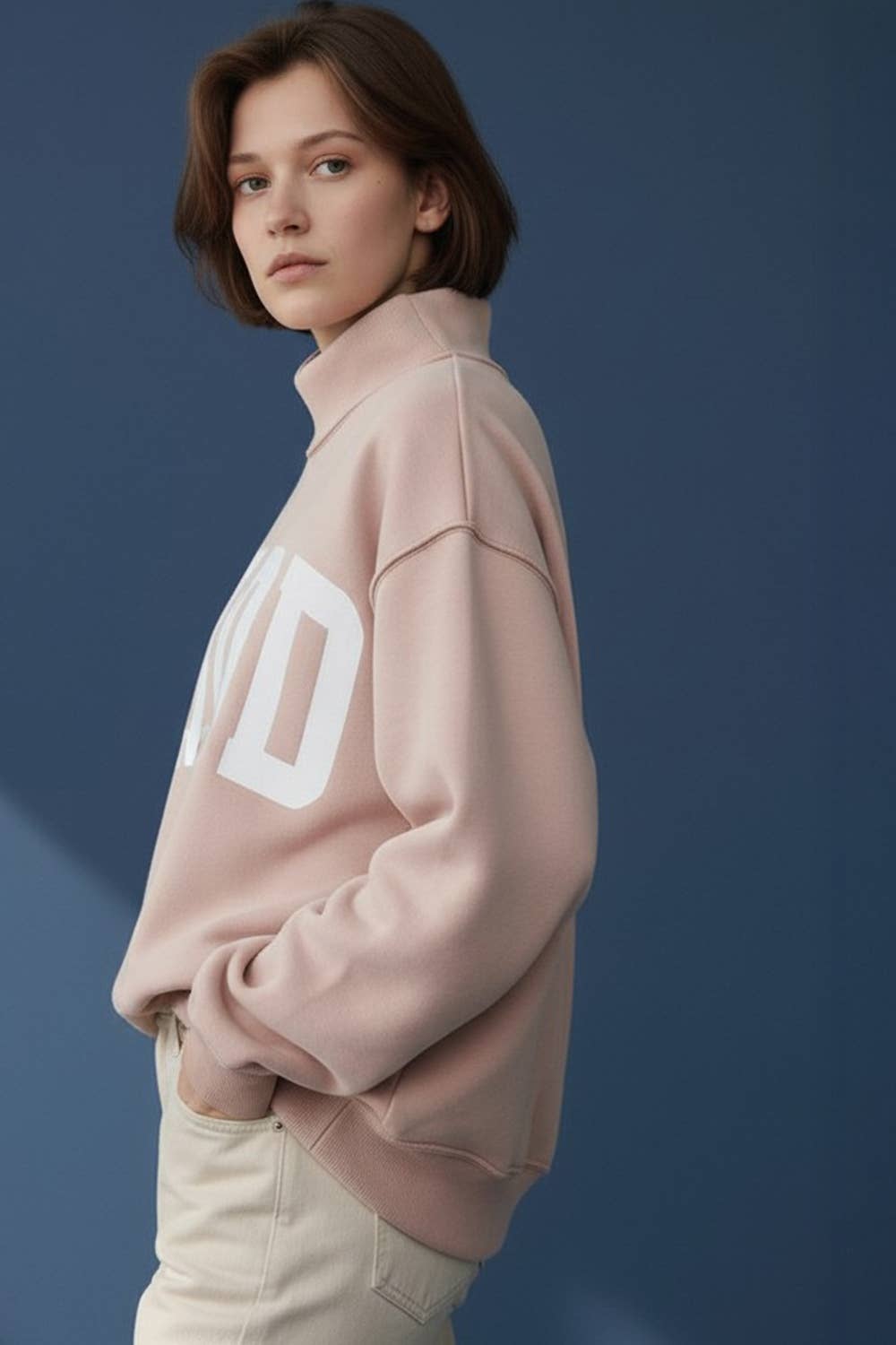 'WWJD & AMEN' Reversible Mock Neck Sweatshirt: PINK/WHITE