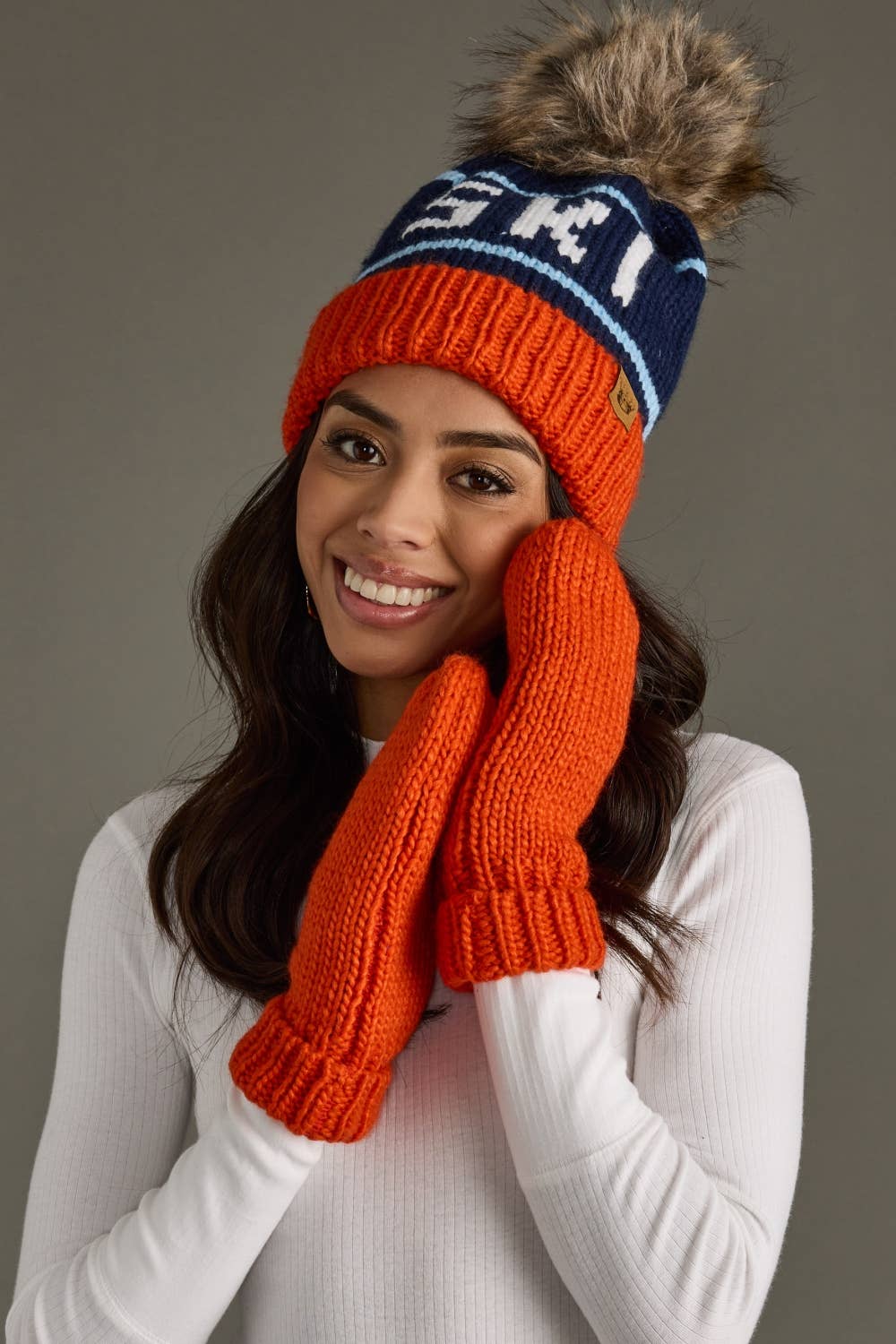Orange Cuffed Knit Mittens