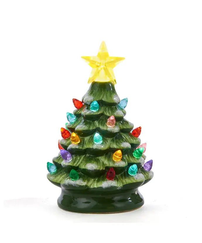 5.5"B/O GREEN LED TREE W/WHITE GLITTER ORNAMENT