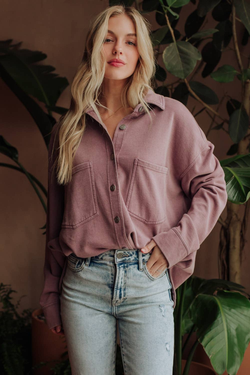 Lavender Washed Soft Button Up