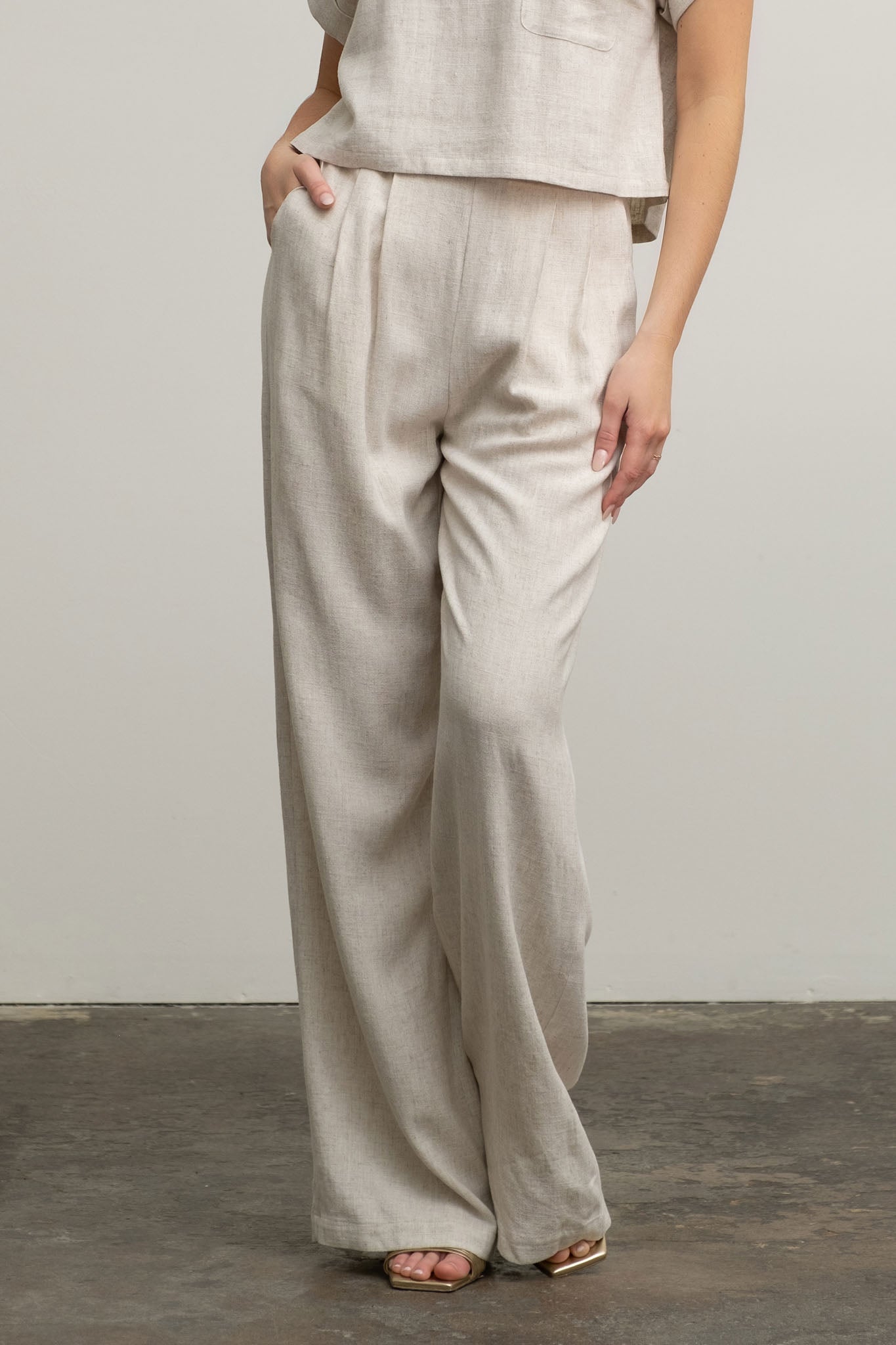 Blu Pepper Crop Pants Set Oatmeal