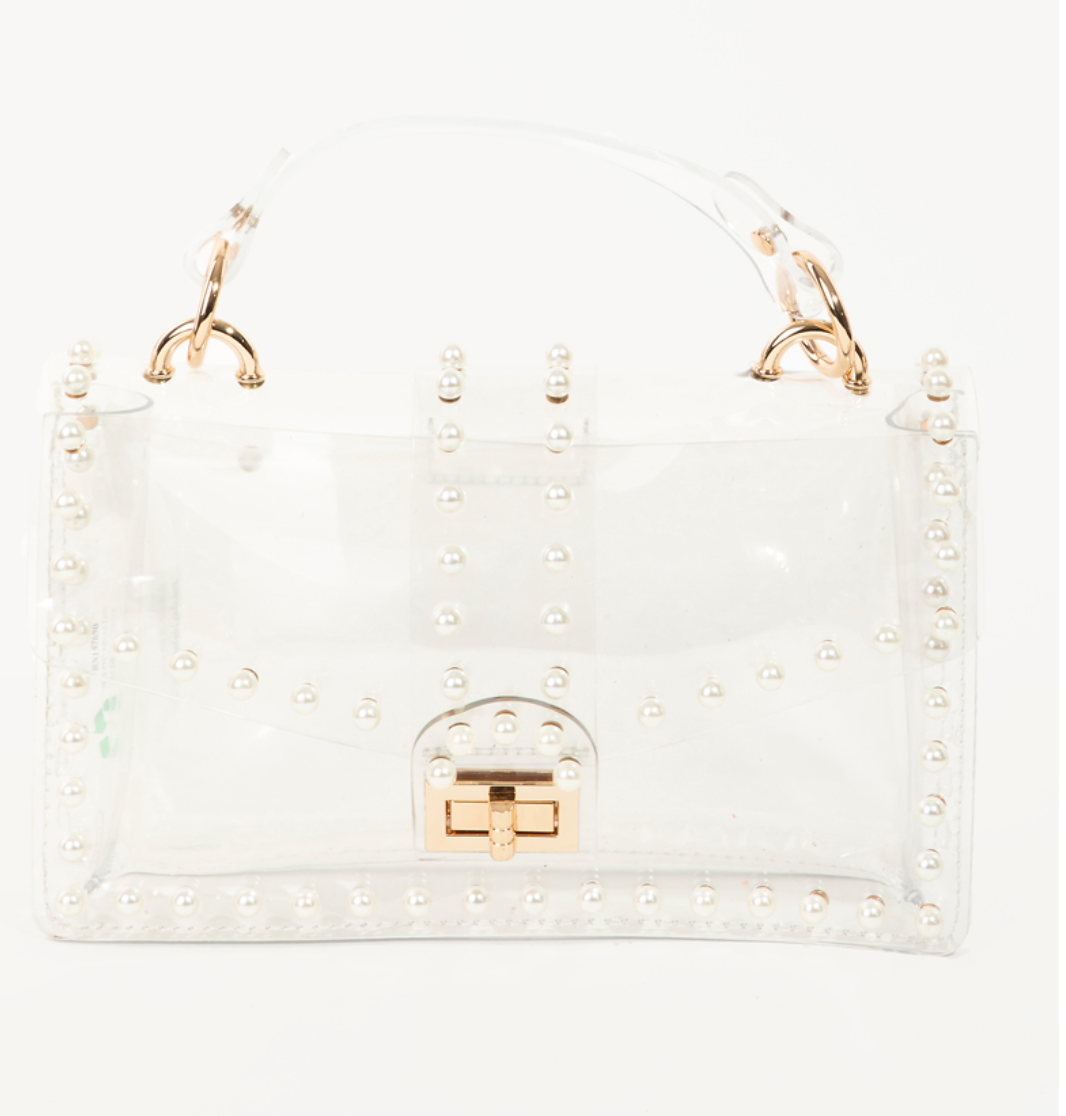 Clear Rhinestone Trim Crossbody Bag