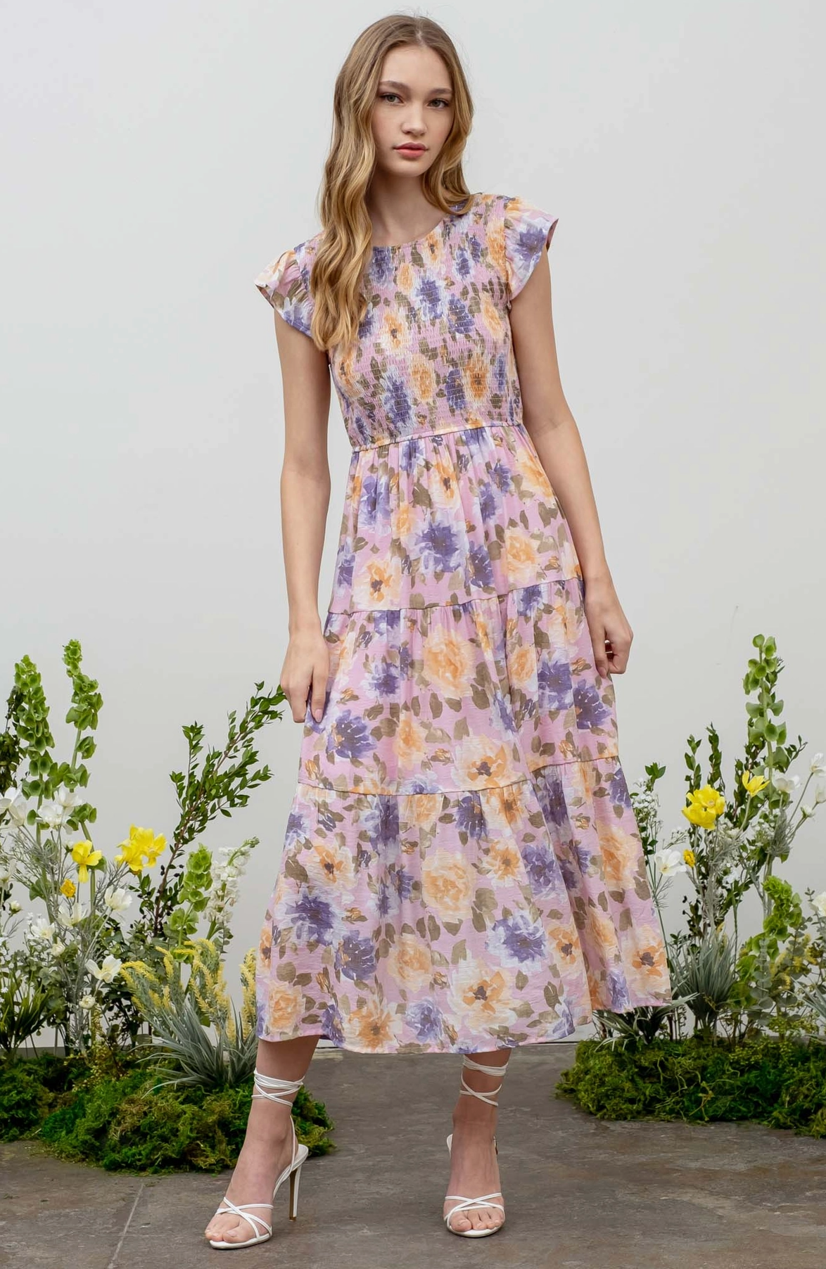 Floral Smocked Tiered Midi Dress
