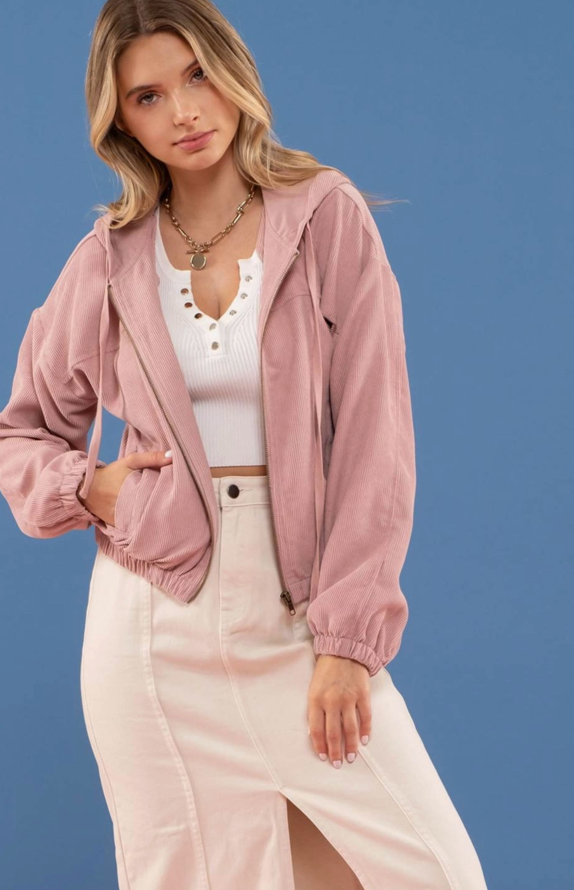 Corduroy Zip Up Jacket - Mauve