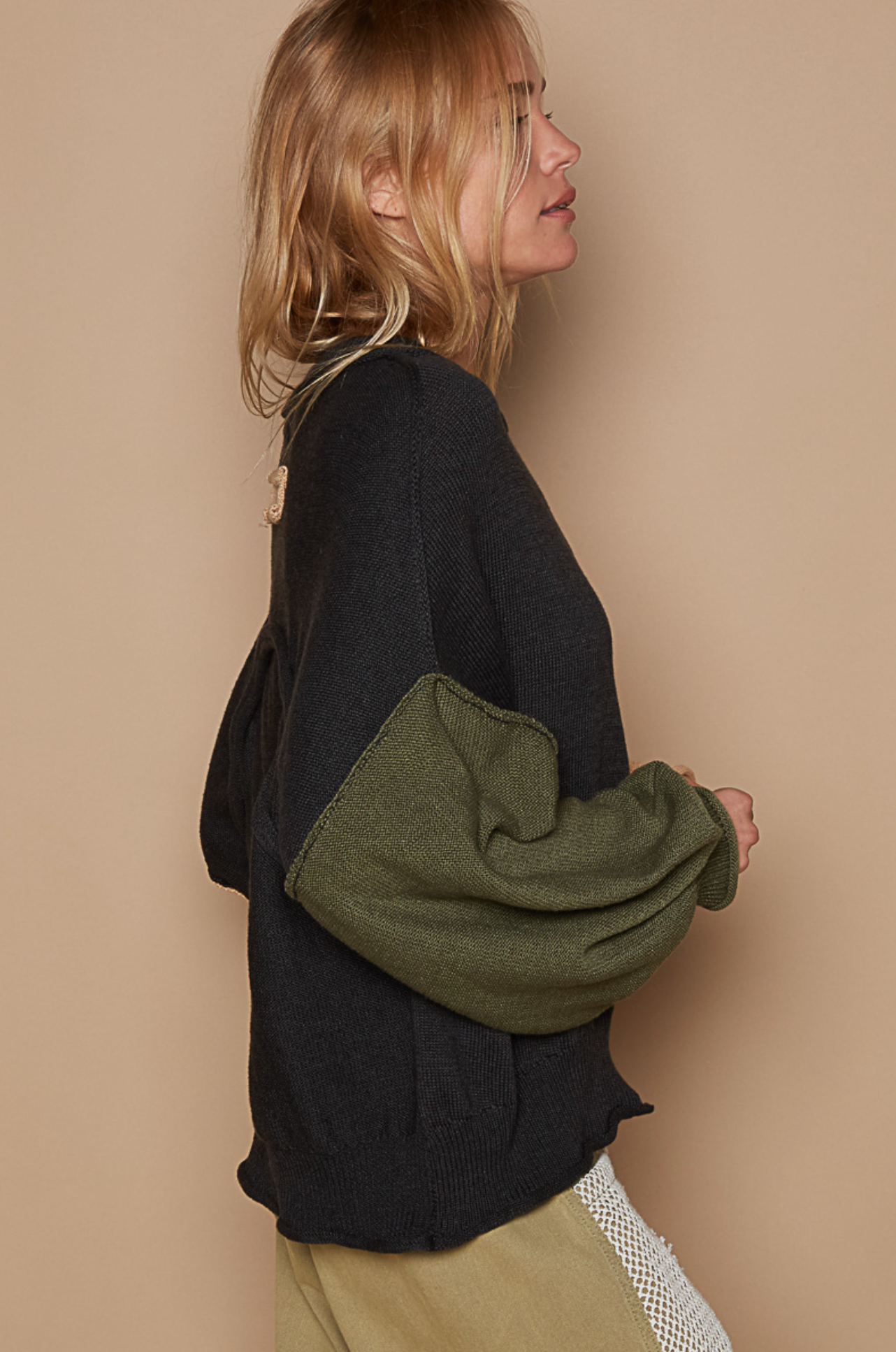Color Block Balloon Sleeve Sweater