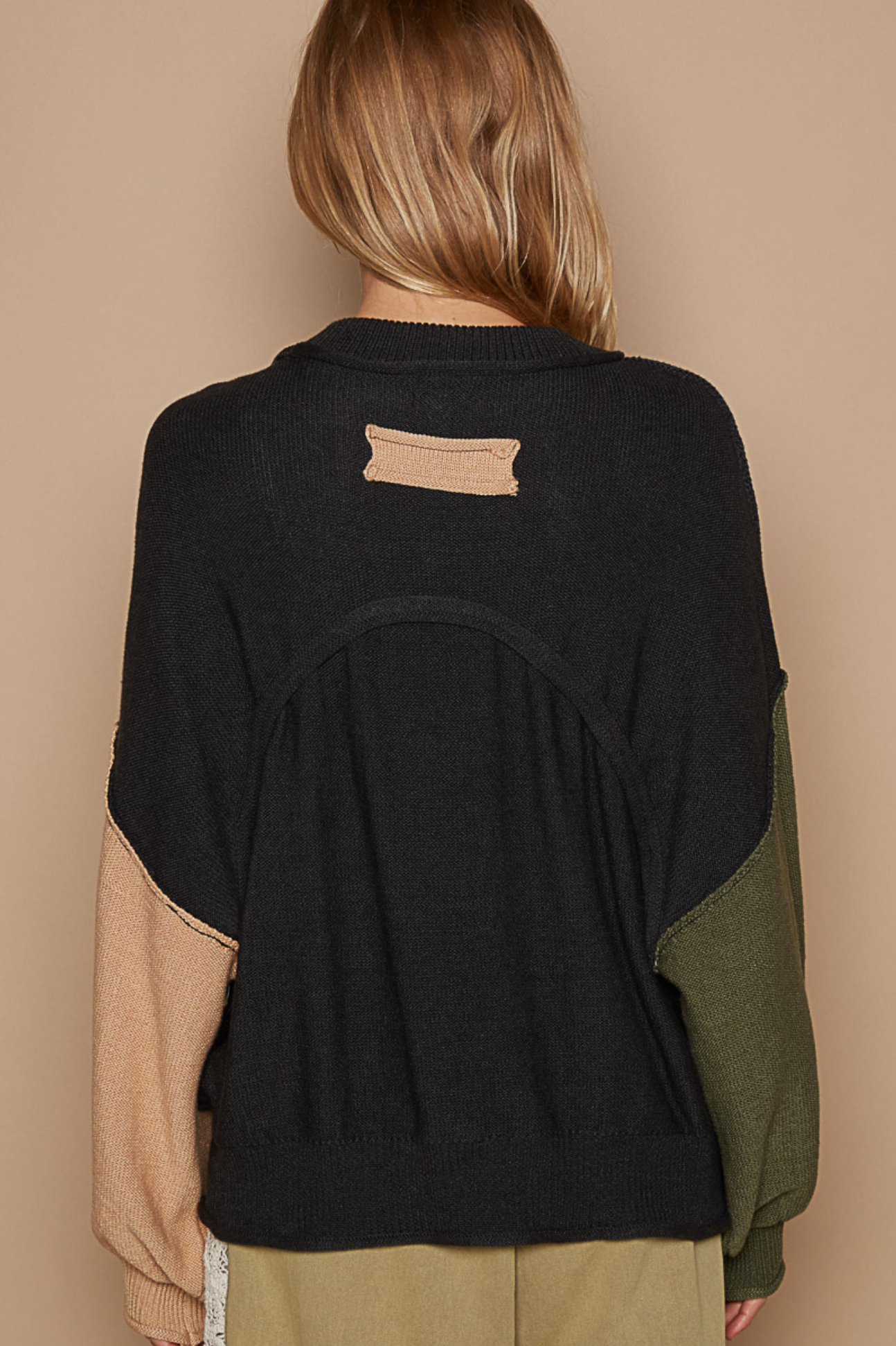 Color Block Balloon Sleeve Sweater