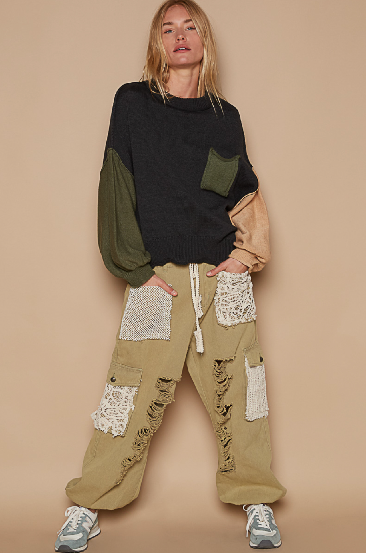 Color Block Balloon Sleeve Sweater