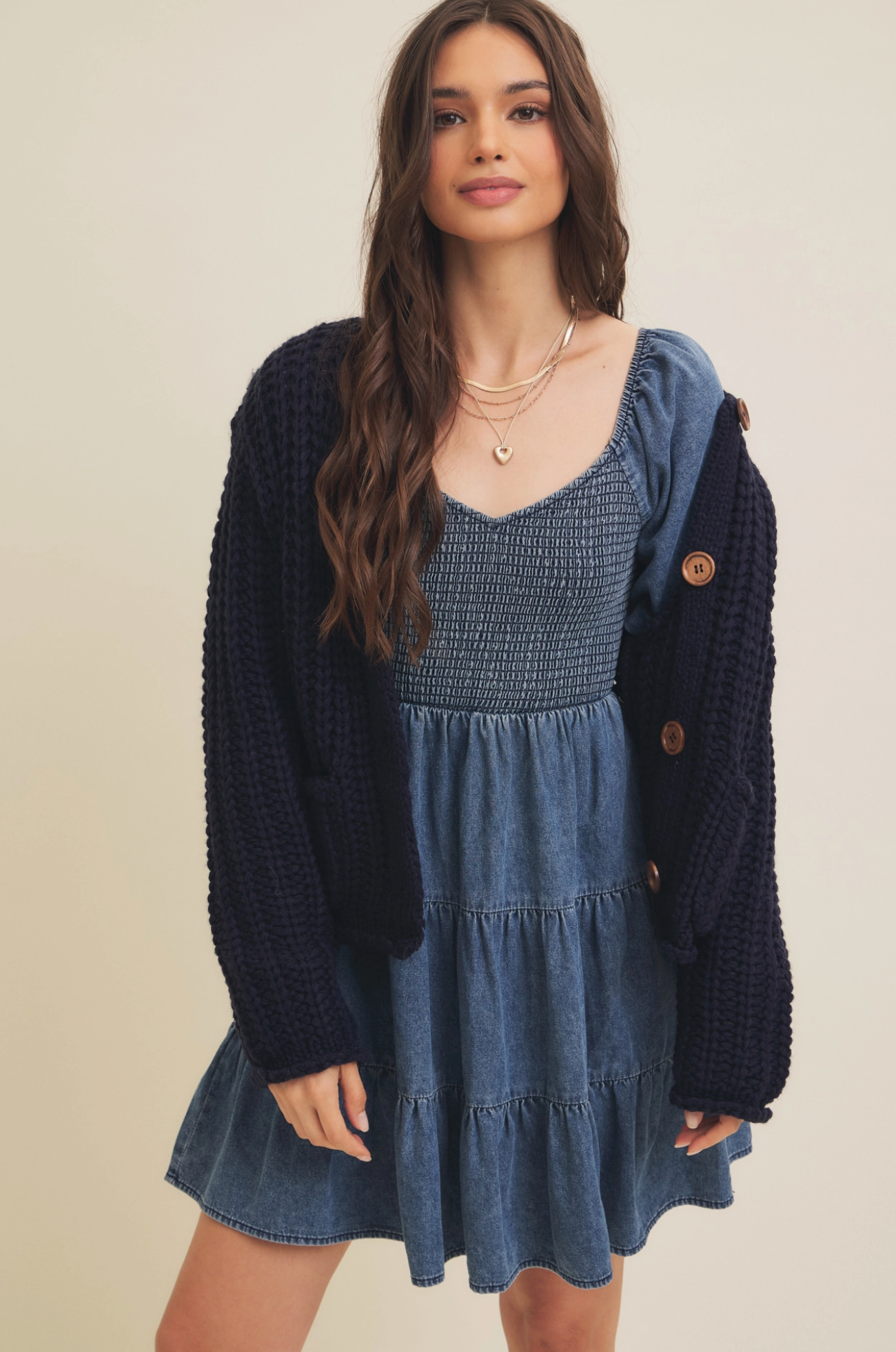 Button-Down Chunky Sweater Cardigan with Pockets