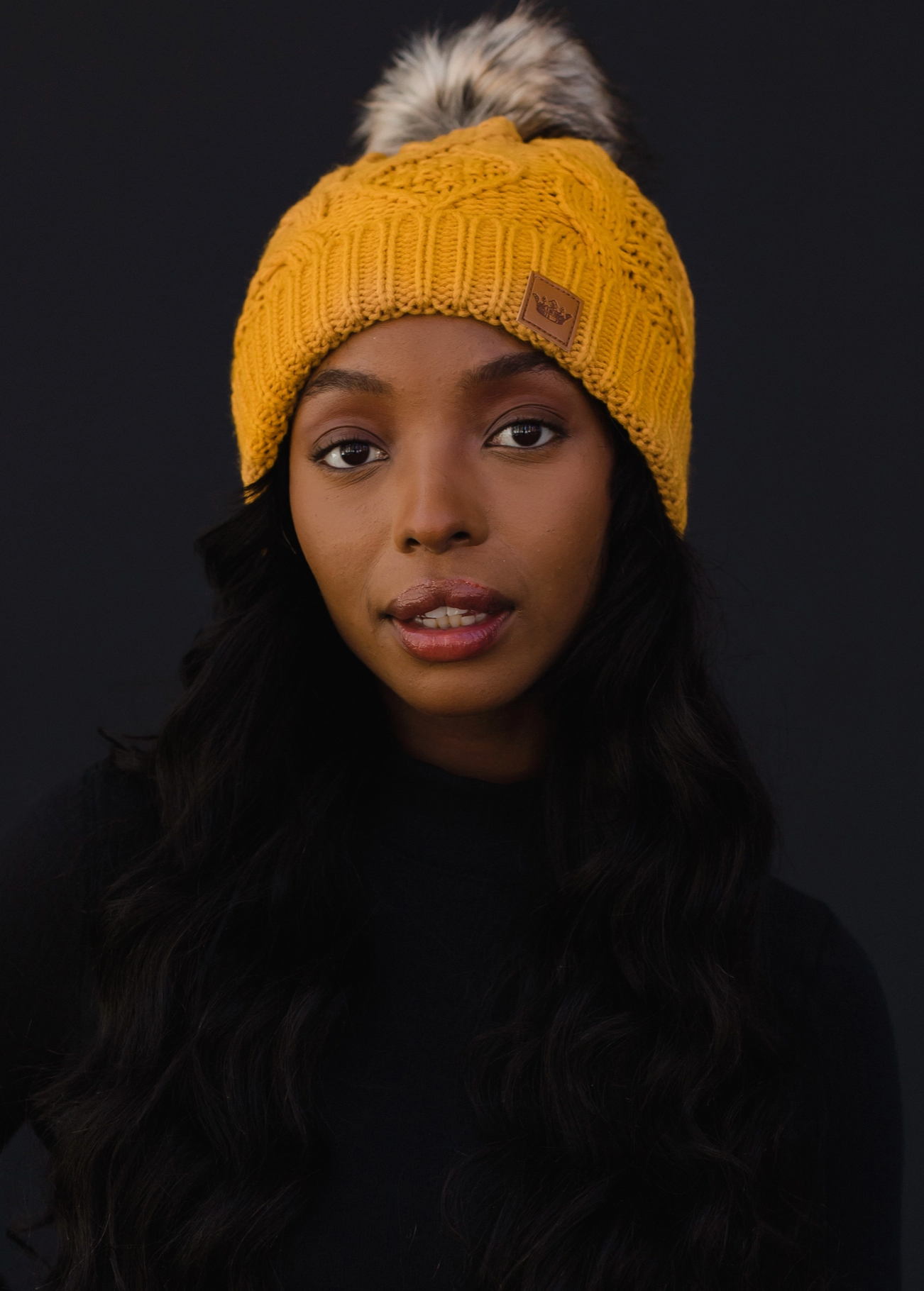 Gold Cable Knit Pom Hat