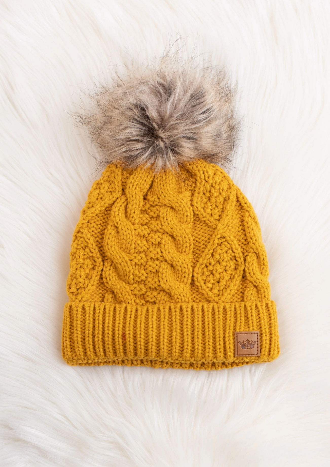 Gold Cable Knit Pom Hat