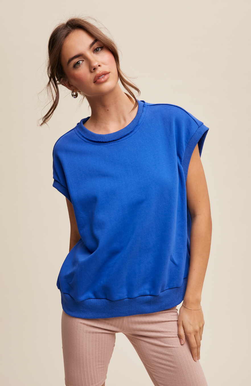 Short Sleeve Boxy Crew Neck Sweat Top