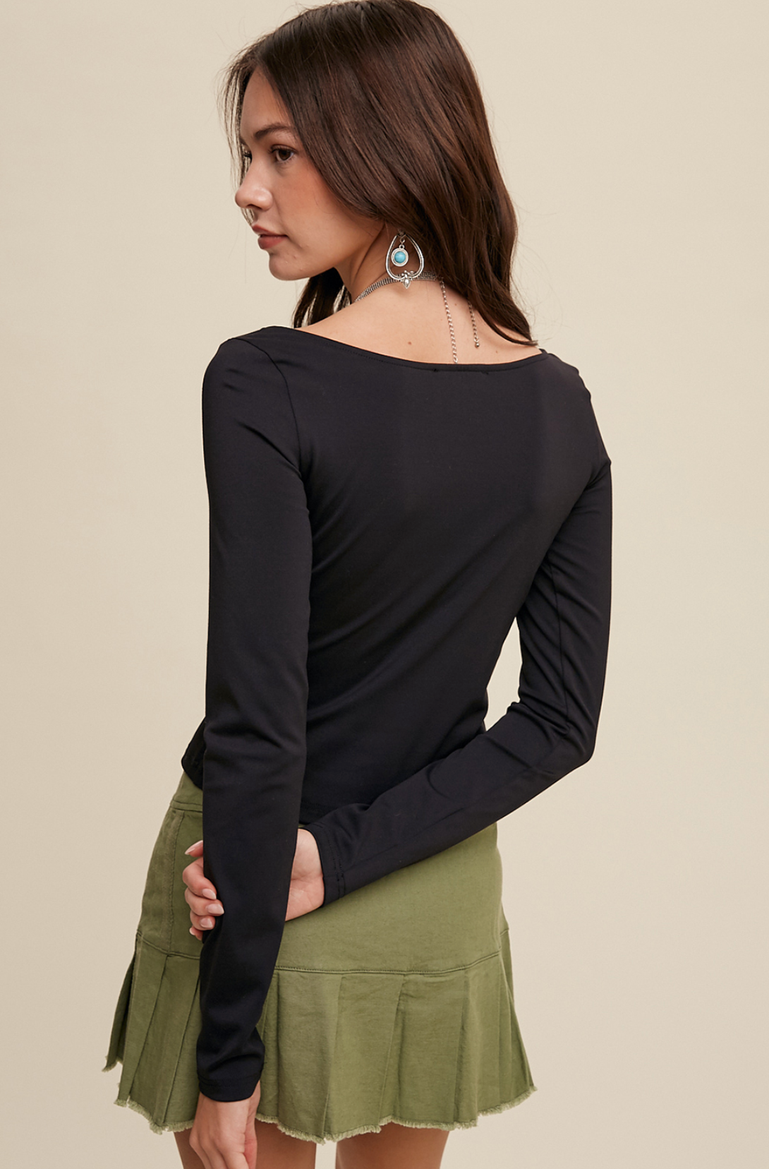 Fitted Square Neck Long Sleeve Athleisure Top