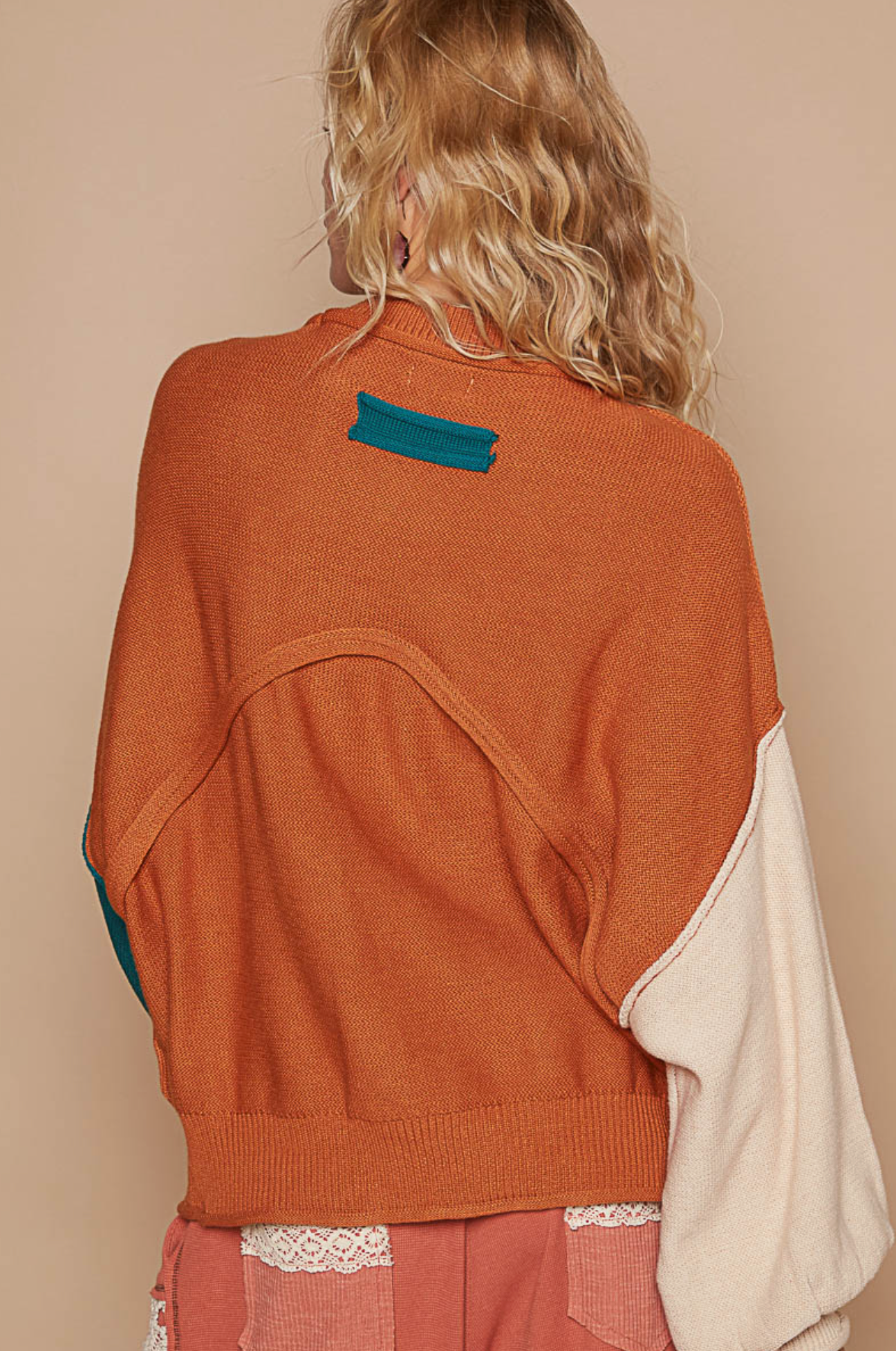 Color Block Balloon Sleeve Sweater
