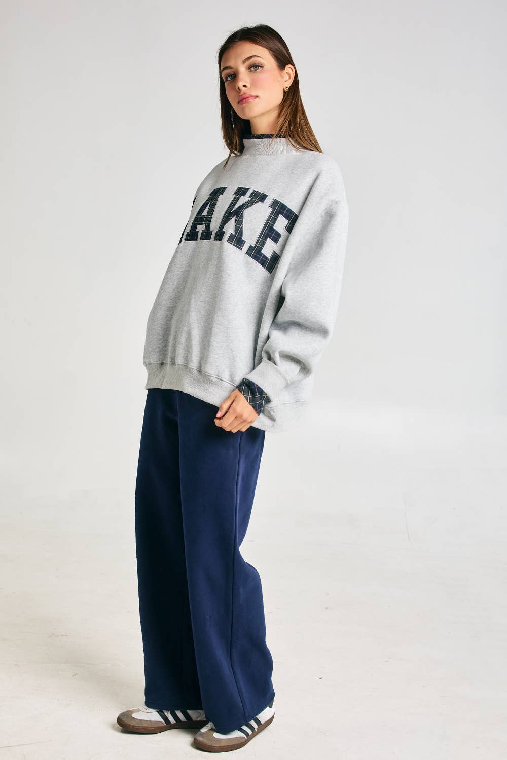 Embroidered "LAKE" Mock Neck Sweatshirt