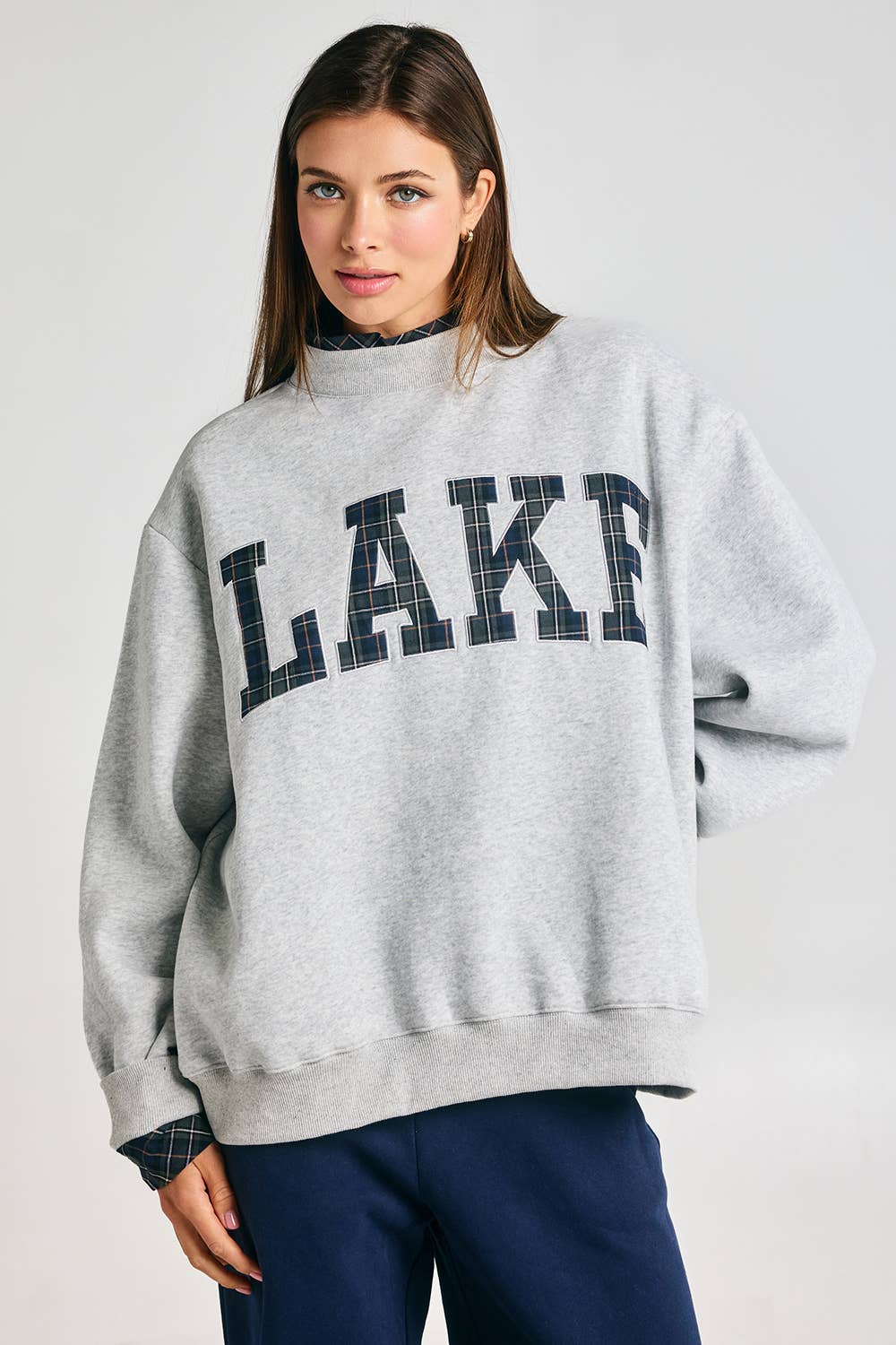 Embroidered "LAKE" Mock Neck Sweatshirt