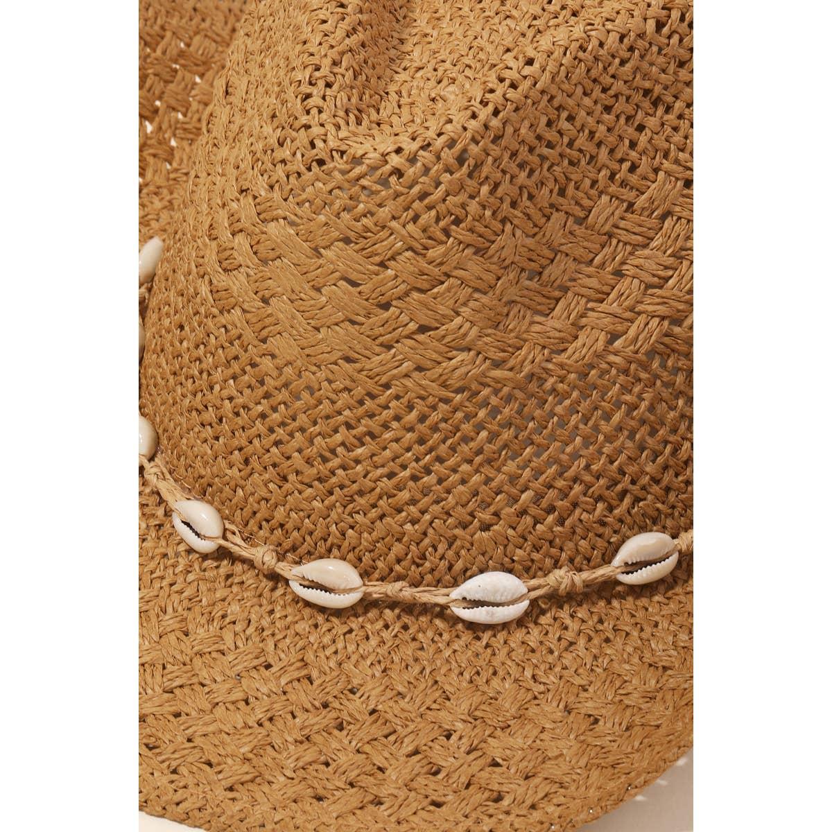 Straw Braid Cowrie Shell Strap Fedora Hat