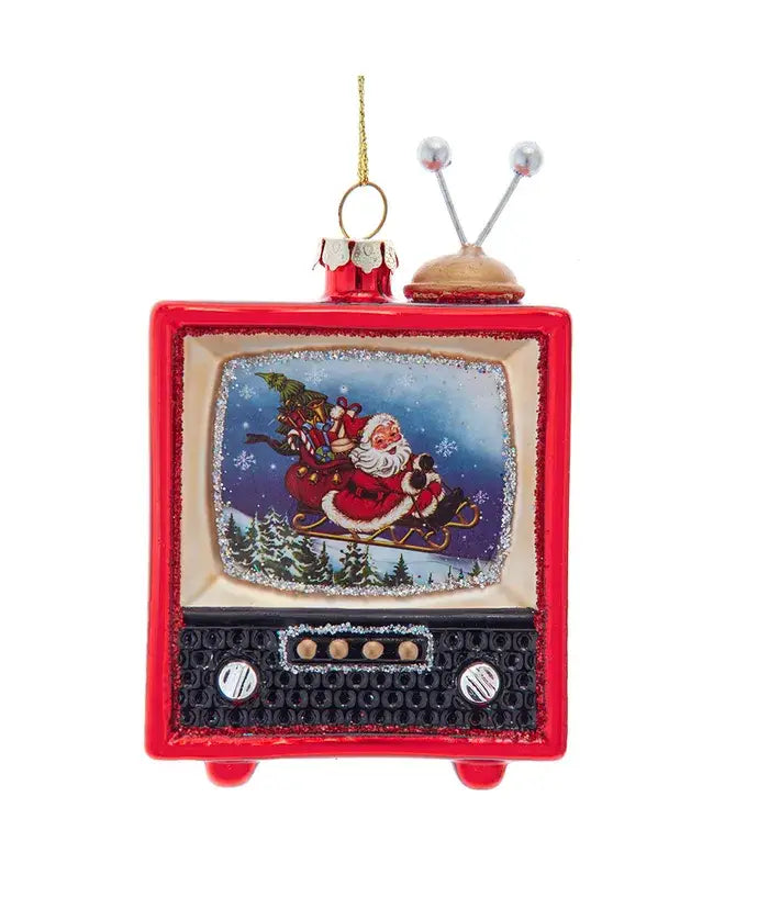 4.1" Santa TV Glass Ornament