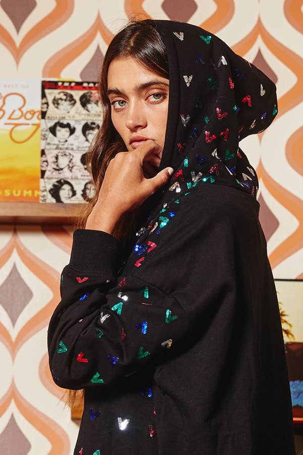 Sequins Detail Casual Pullover Hoodie