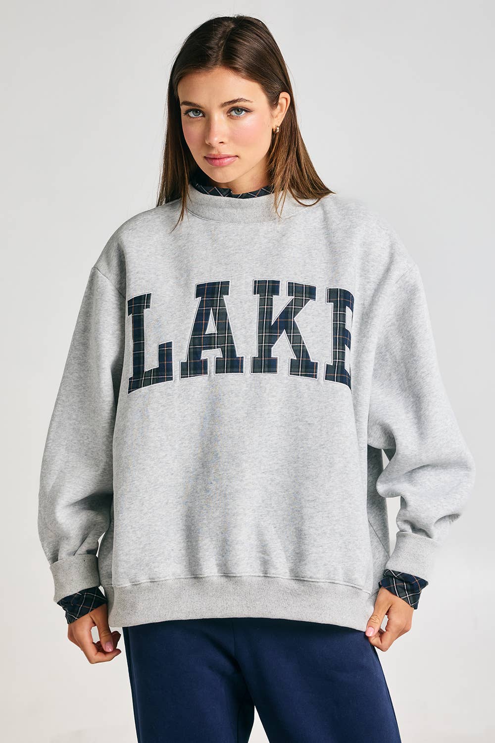 Embroidered "LAKE" Mock Neck Sweatshirt