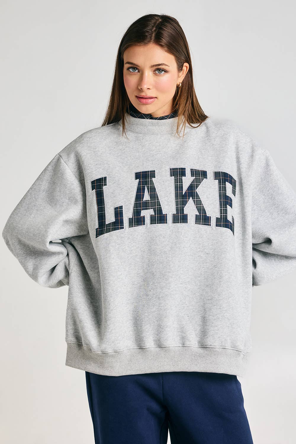 Embroidered "LAKE" Mock Neck Sweatshirt