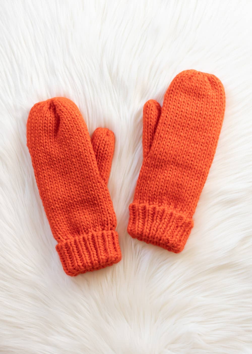 Orange Cuffed Knit Mittens