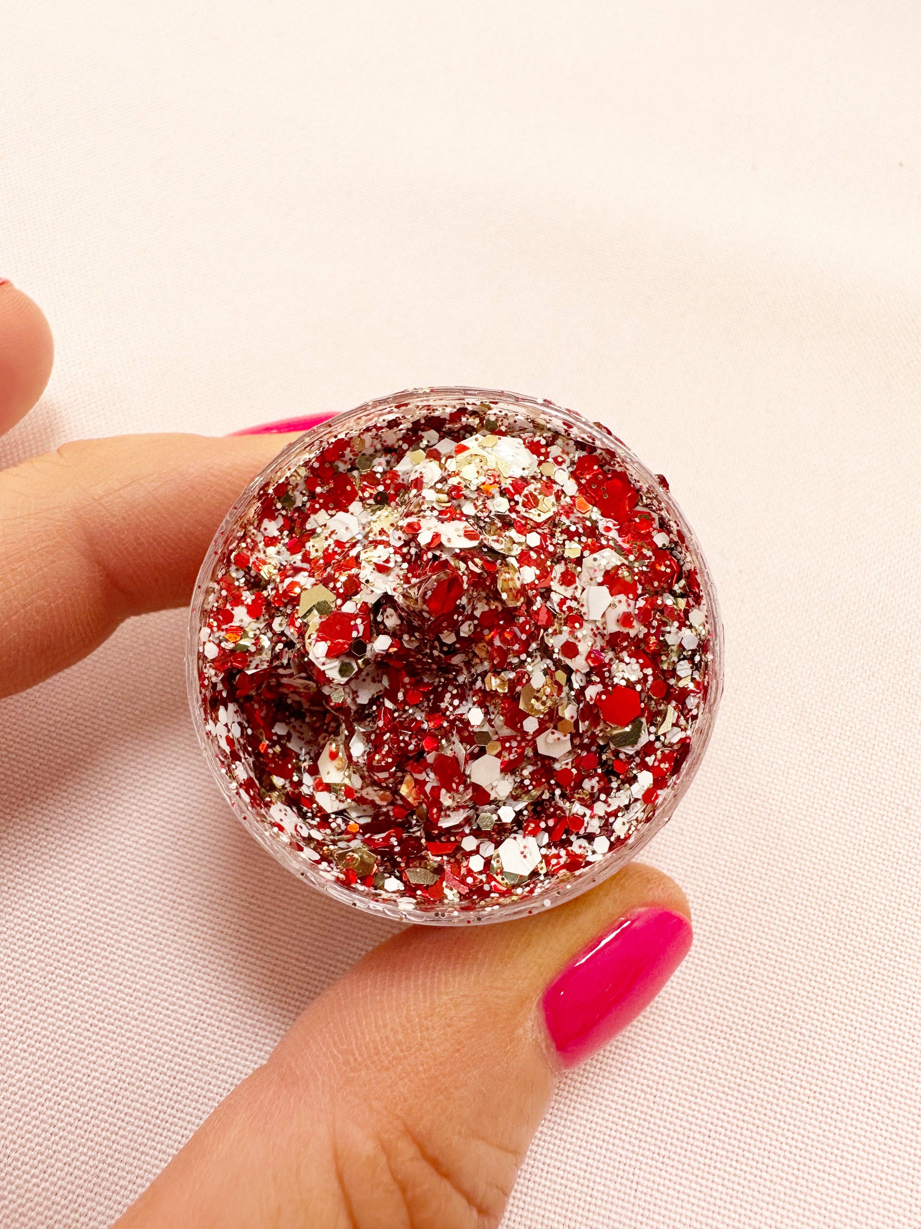Red, white, gold glitter gel