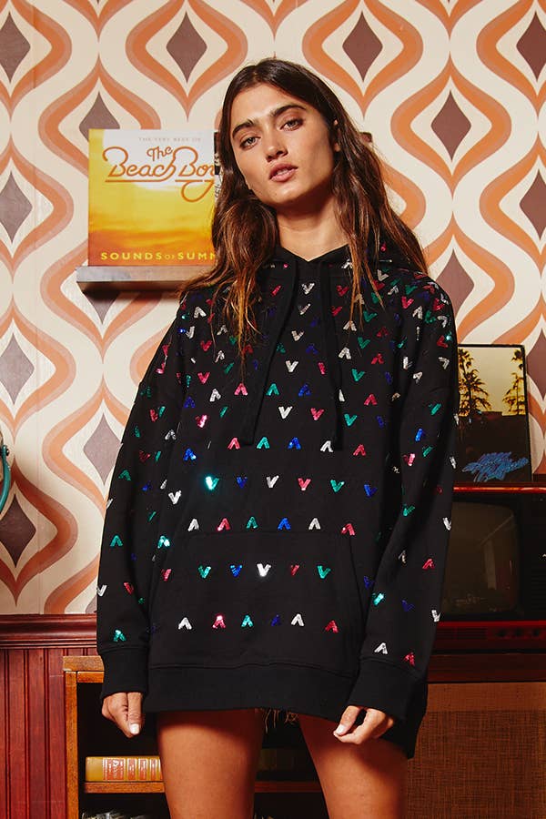 Sequins Detail Casual Pullover Hoodie