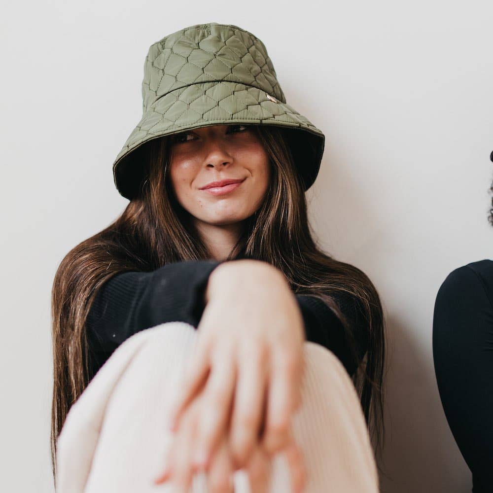 Chiara Quilted Bucket Hat: Olive
