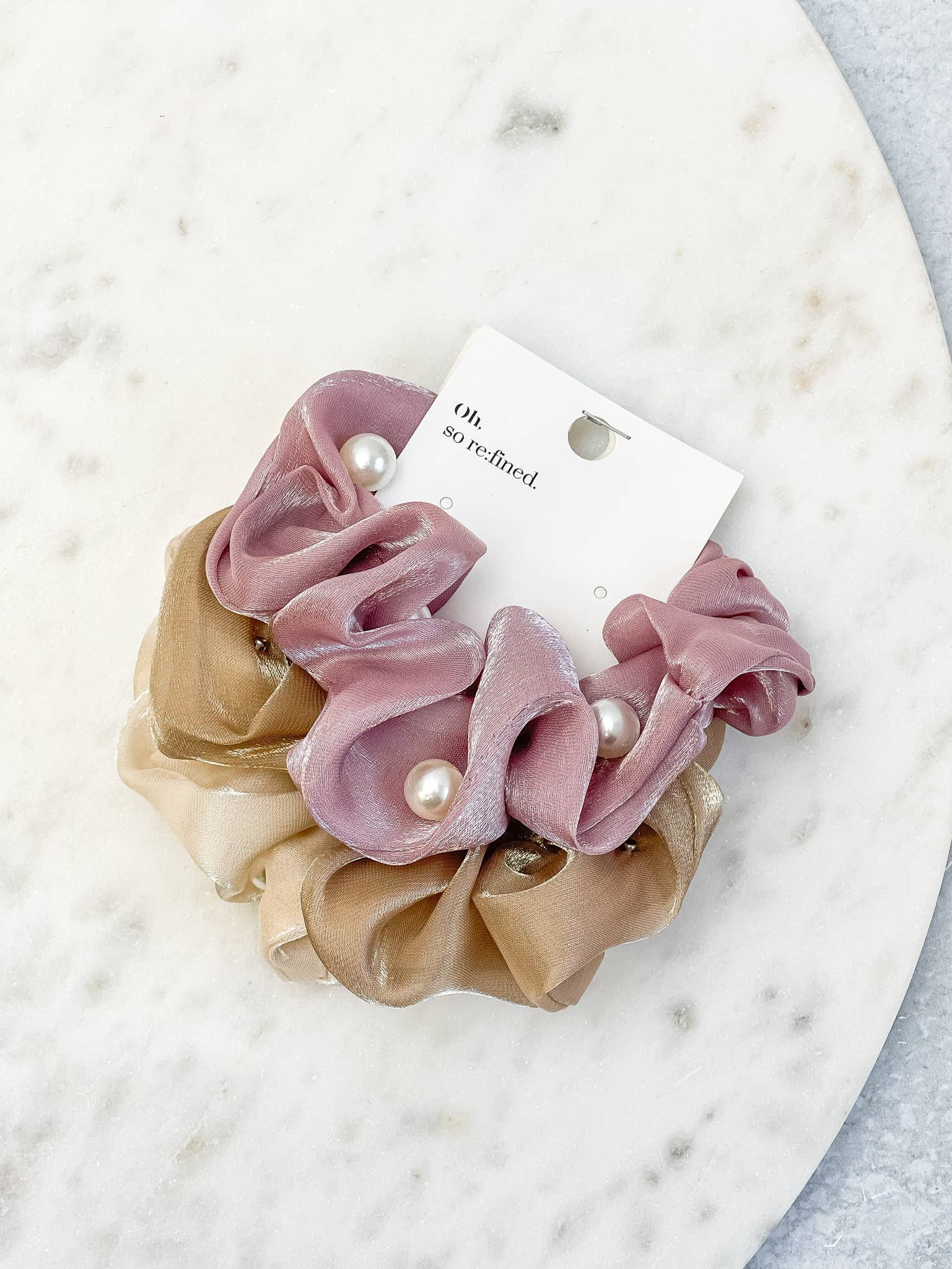 Sheer Pearl Scrunchie Set of 3: Blush Set