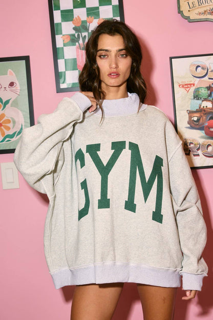 Gym/Bed Graphic Reversible Mockneck Sweatshirt