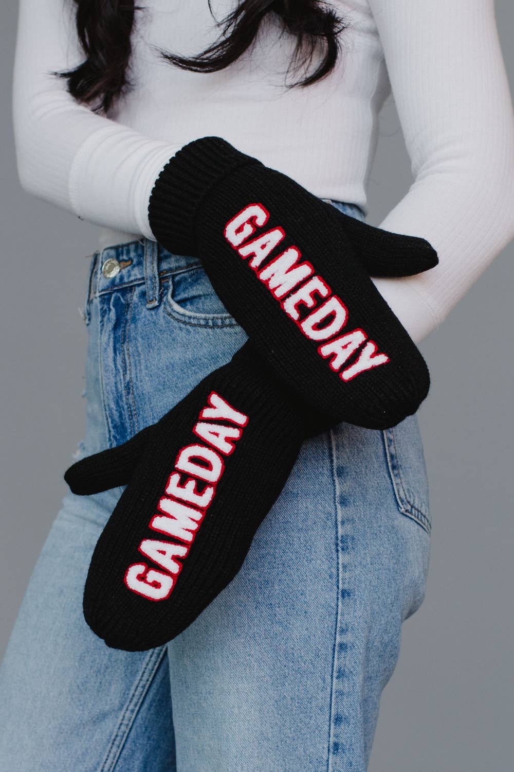 Black, White & Red Game Day Mittens