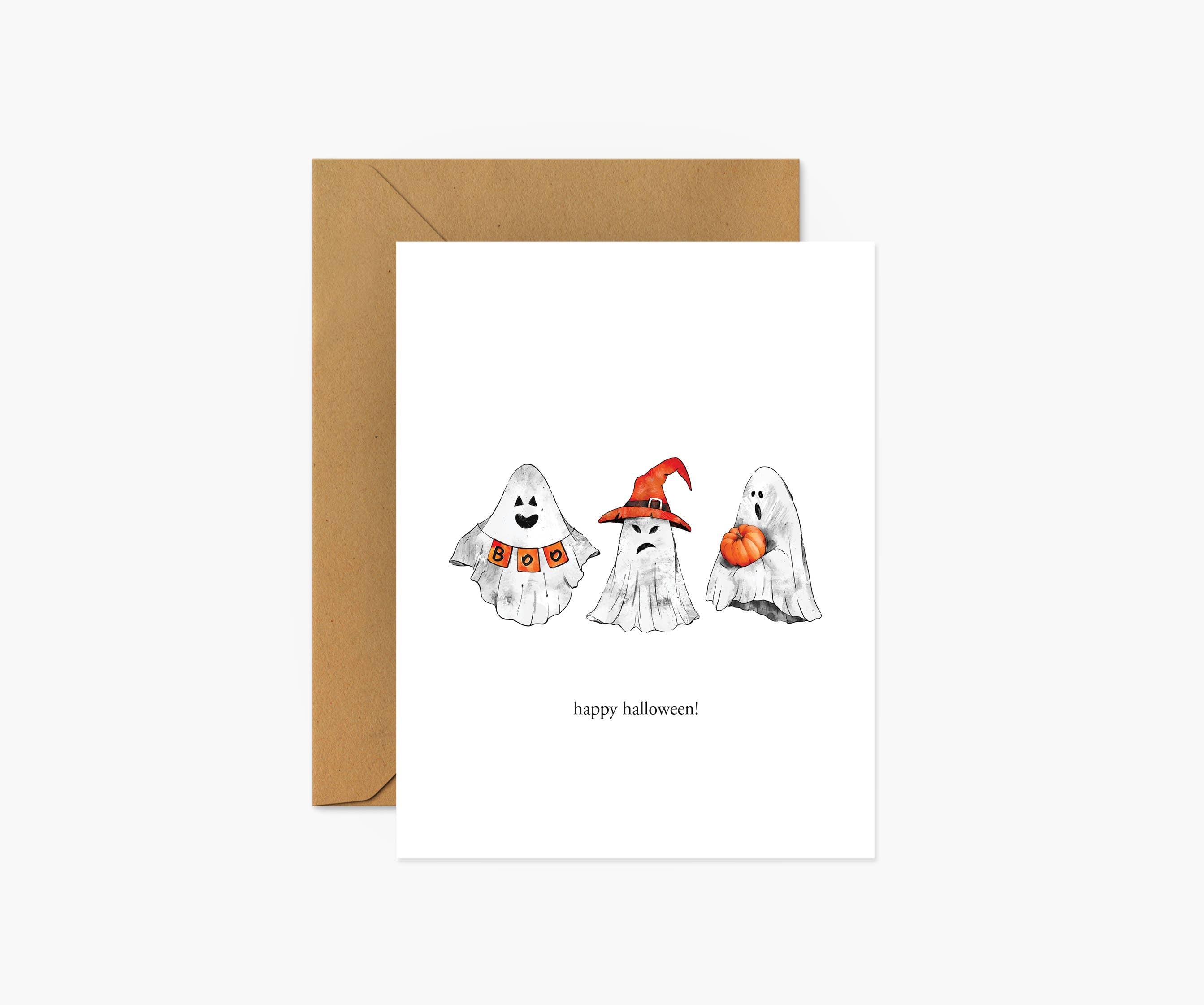 Three Ghosts Happy Halloween - Halloween Greeting Card