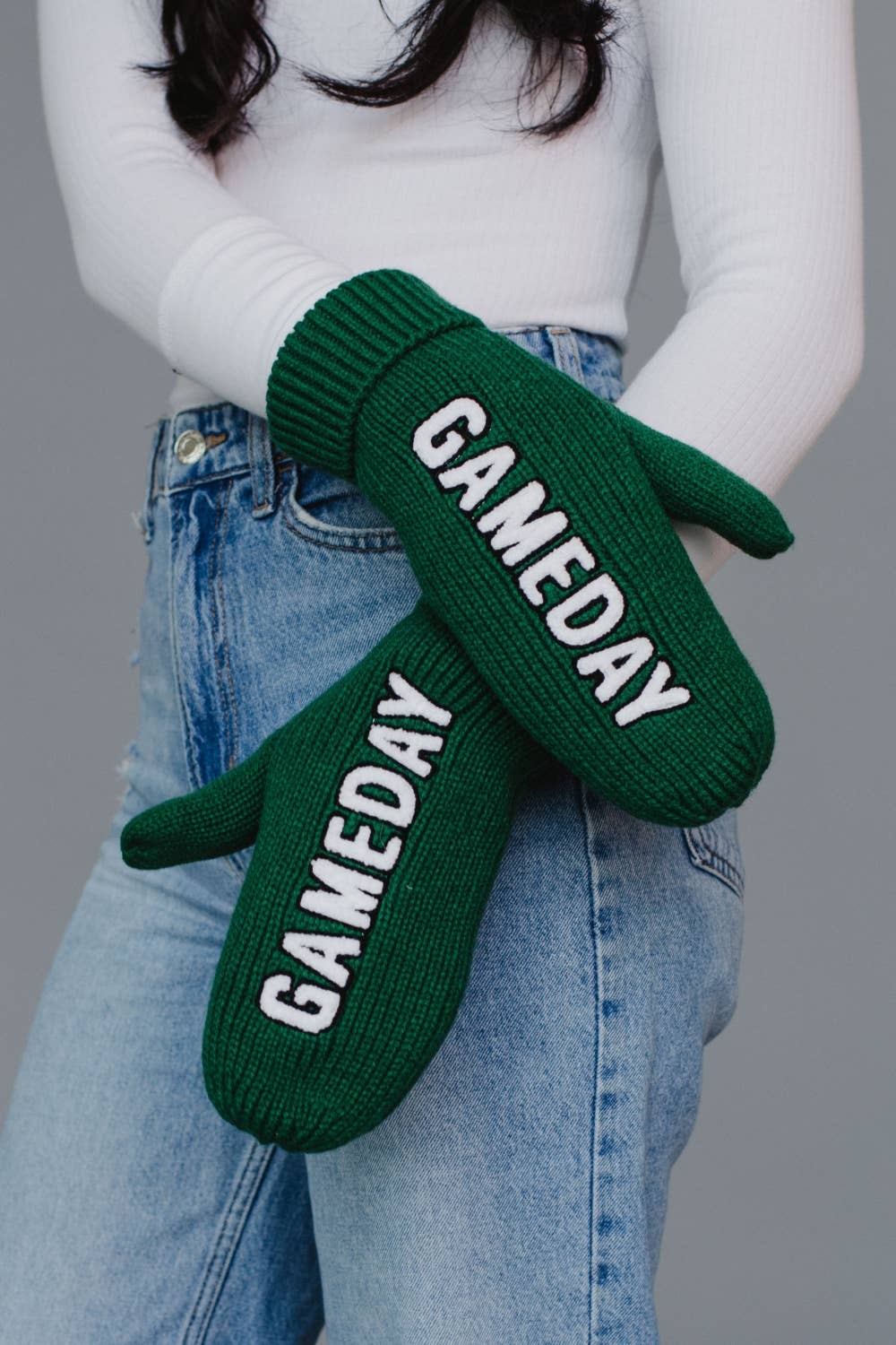 Green & White Game Day Mittens
