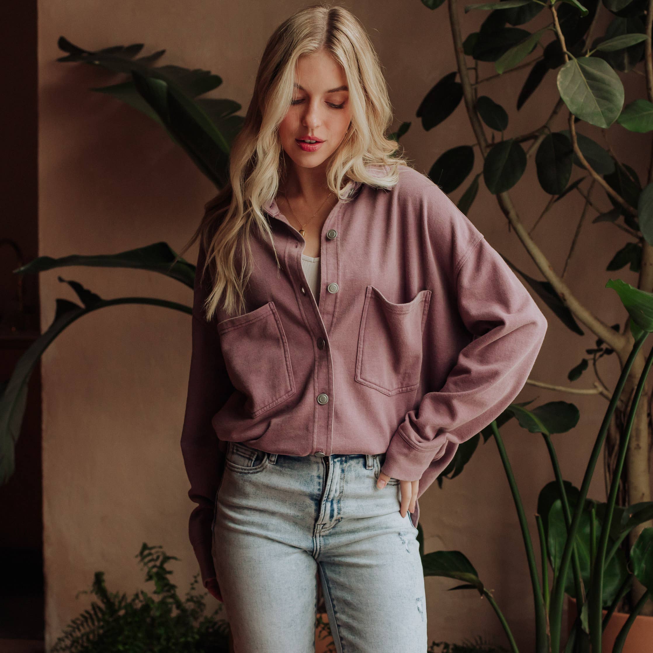 Lavender Washed Soft Button Up