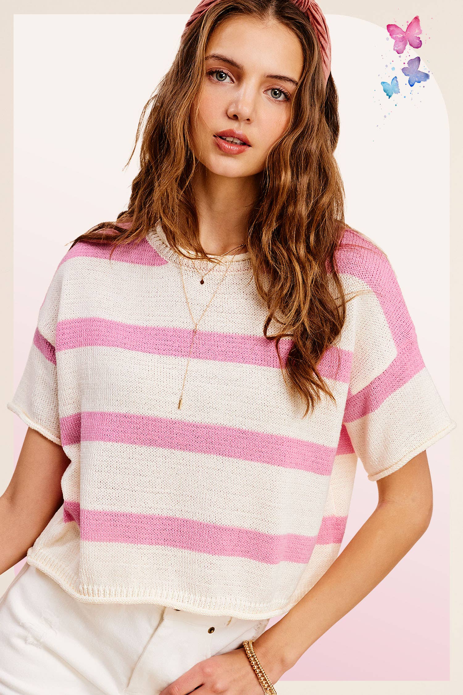 Boxy Stripe Lightweight Spring Summer Sweater Top