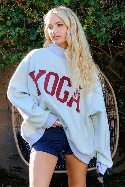 'PILATES & YOGA' Print Reversible Mockneck Sweatshirt