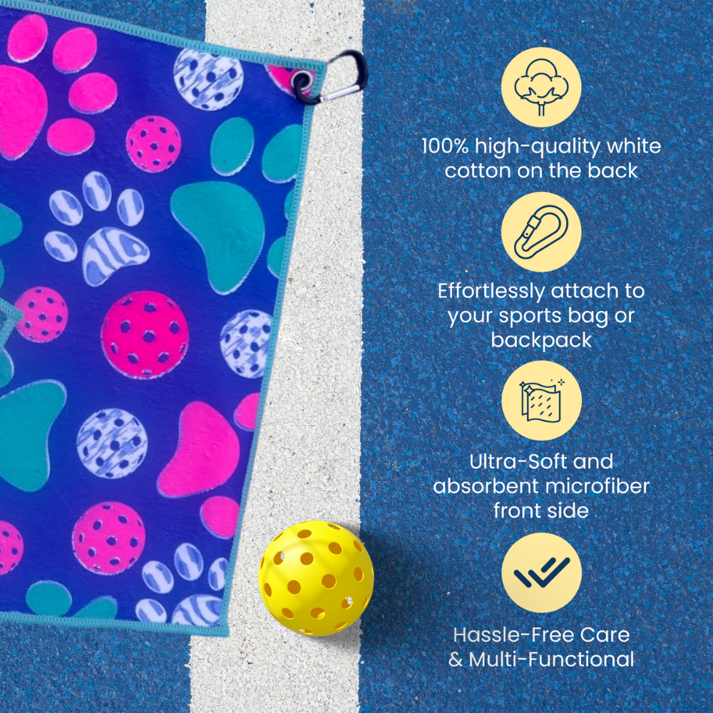 Pickleball Paw Print Microfiber/Cotton Athletic Towel