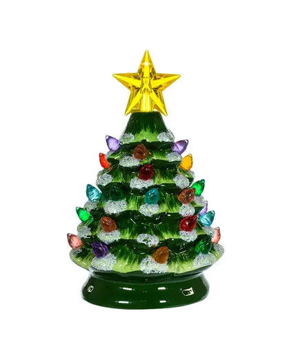 5.5"B/O GREEN LED TREE W/WHITE GLITTER ORNAMENT