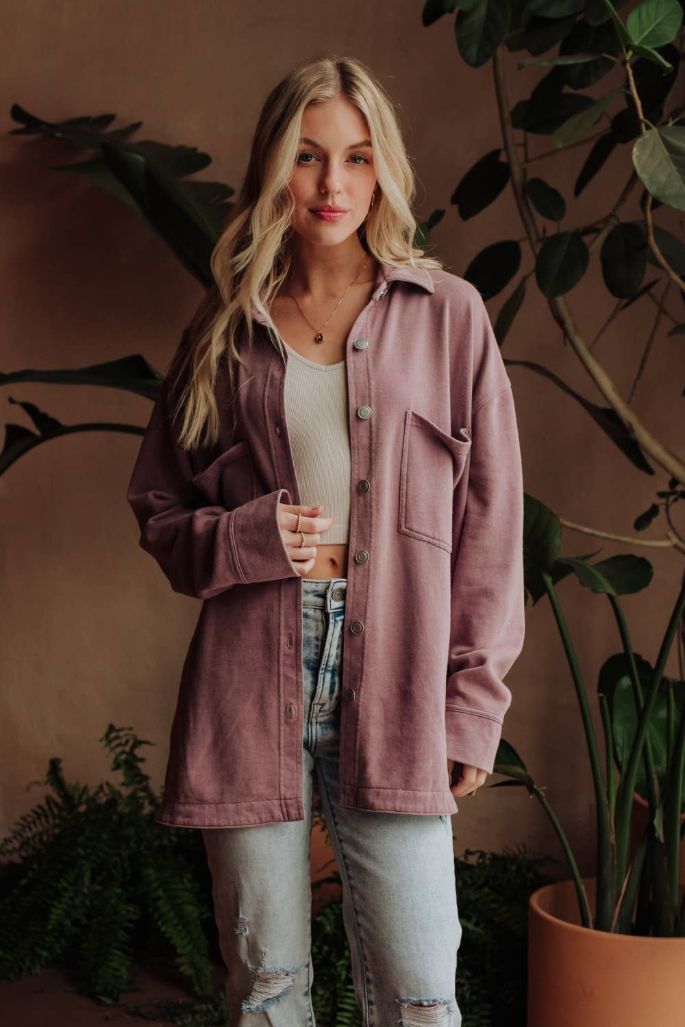 Lavender Washed Soft Button Up