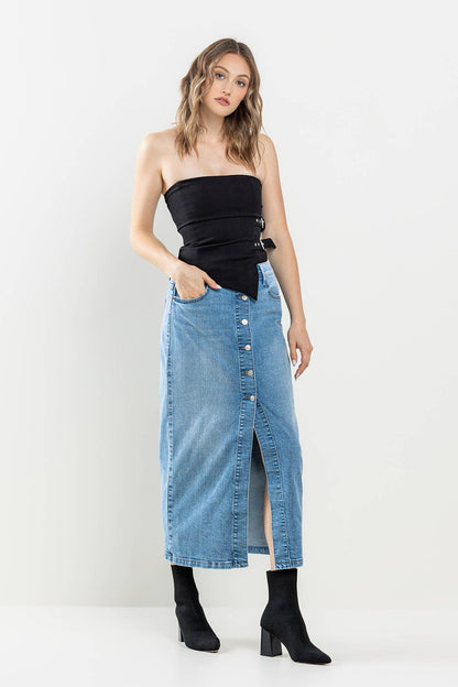 COMFORT STRETCH BUTTON DOWN MAXI SKIRT