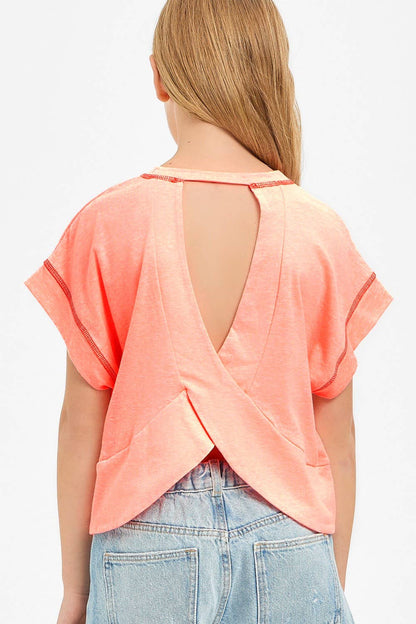 Overlap Open Back Reverse Stitched Top Youth