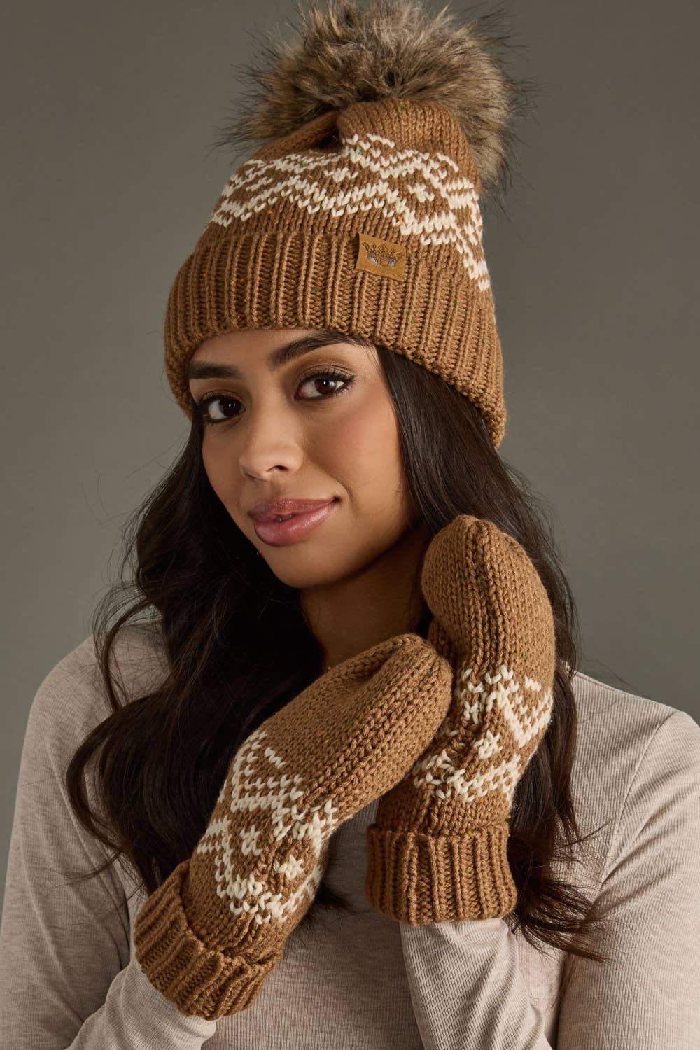 Brown & Speckled Patterned Mittens
